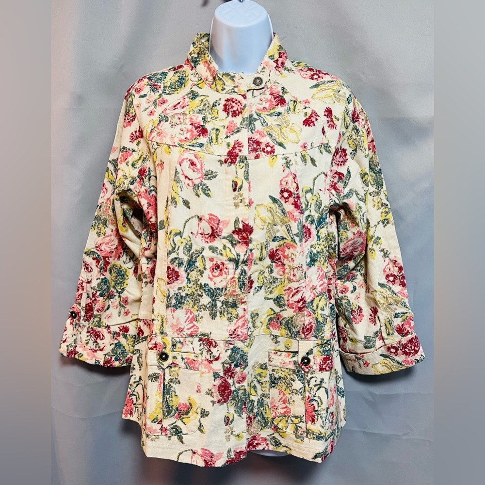 Norm Thompson Floral Blazer With Buttons Sz Medium Cotton NWOT!
